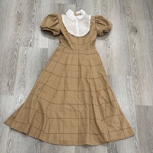 macgraw Tan Checkered Dress with White Collar